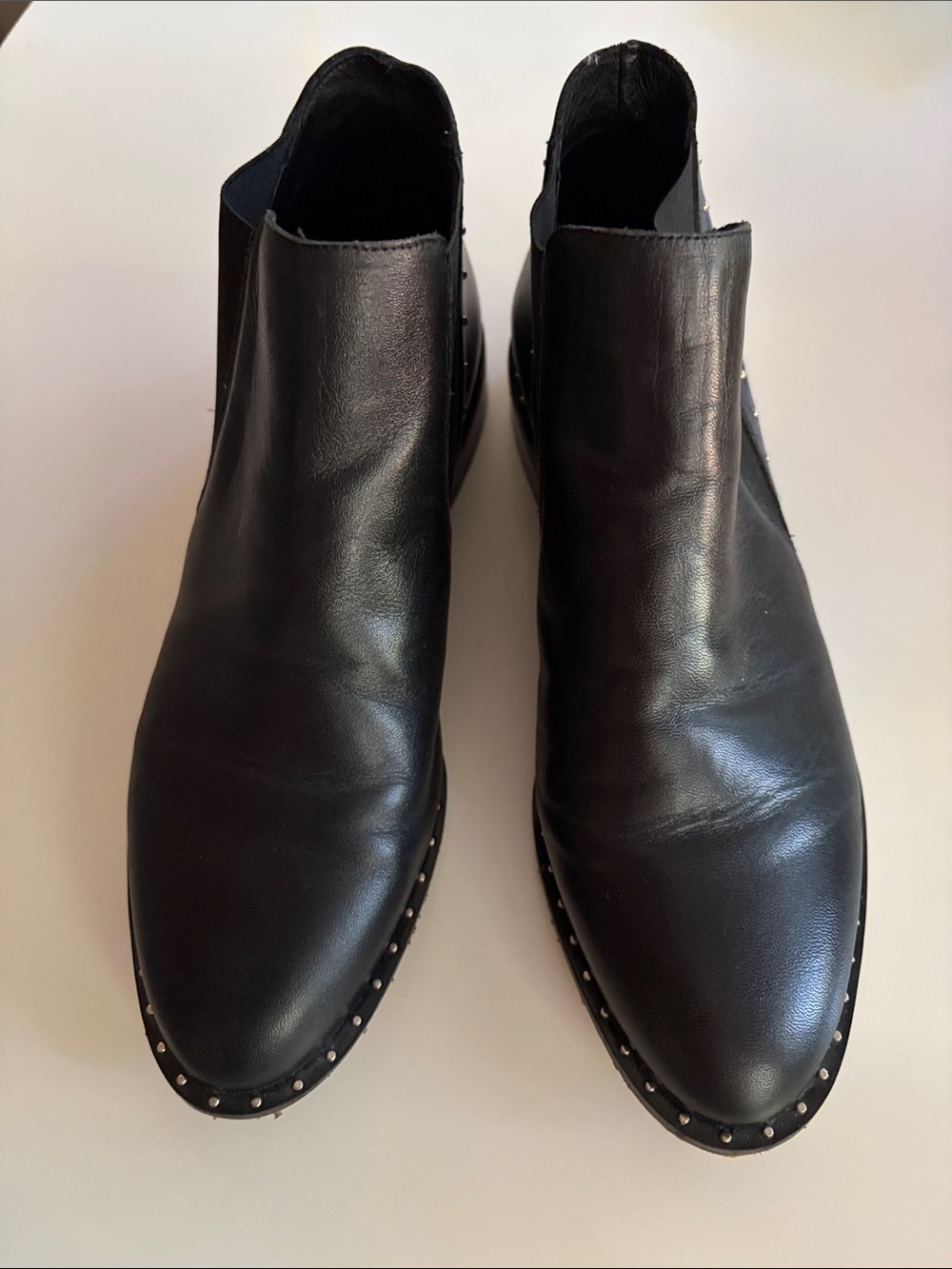 Patricia Green Black Leather Studded Chelsea Booties